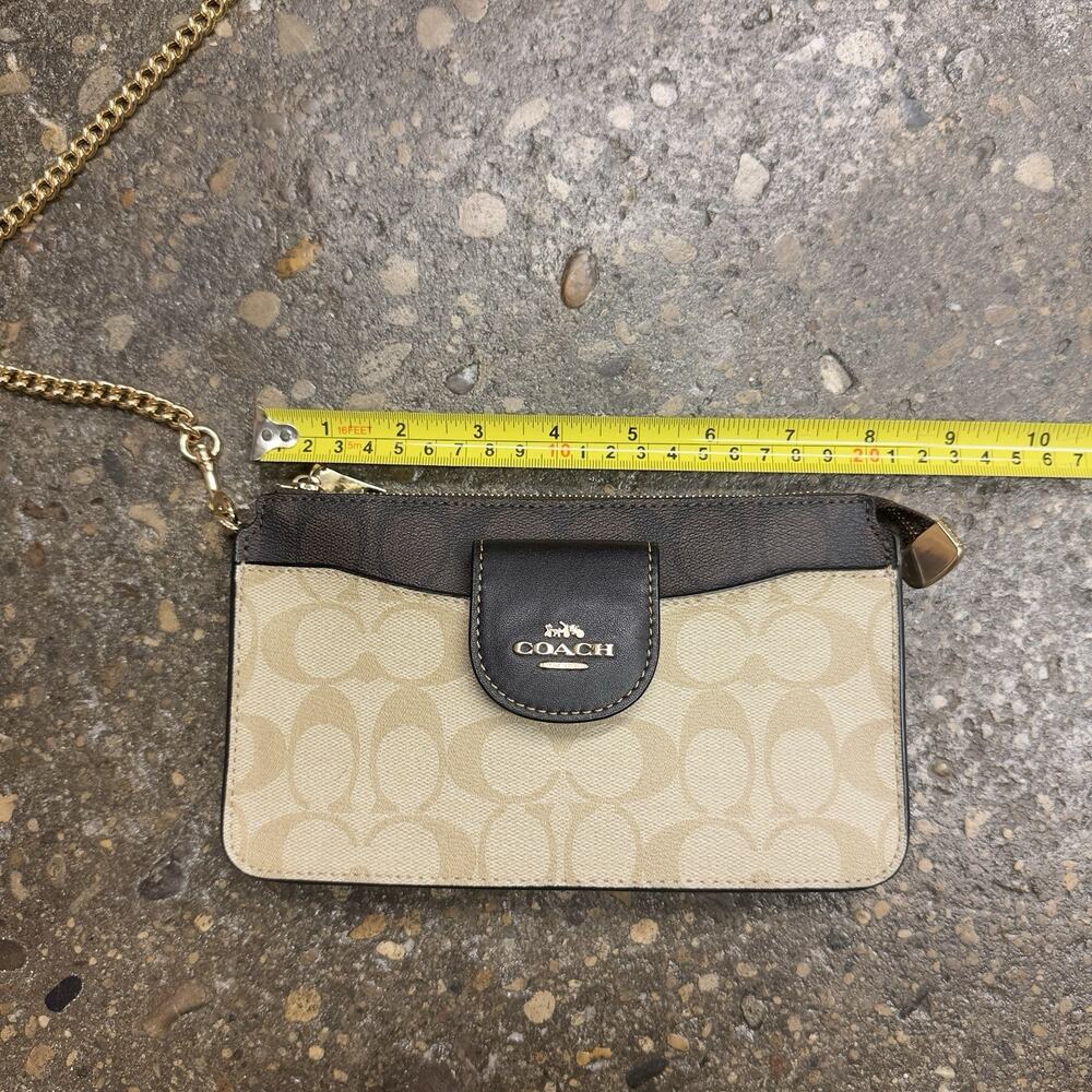 Coach Signature Canvas Black Leather Crossbody Bag + Mini Pouch Gold Chain Set - Picture 8 of 10